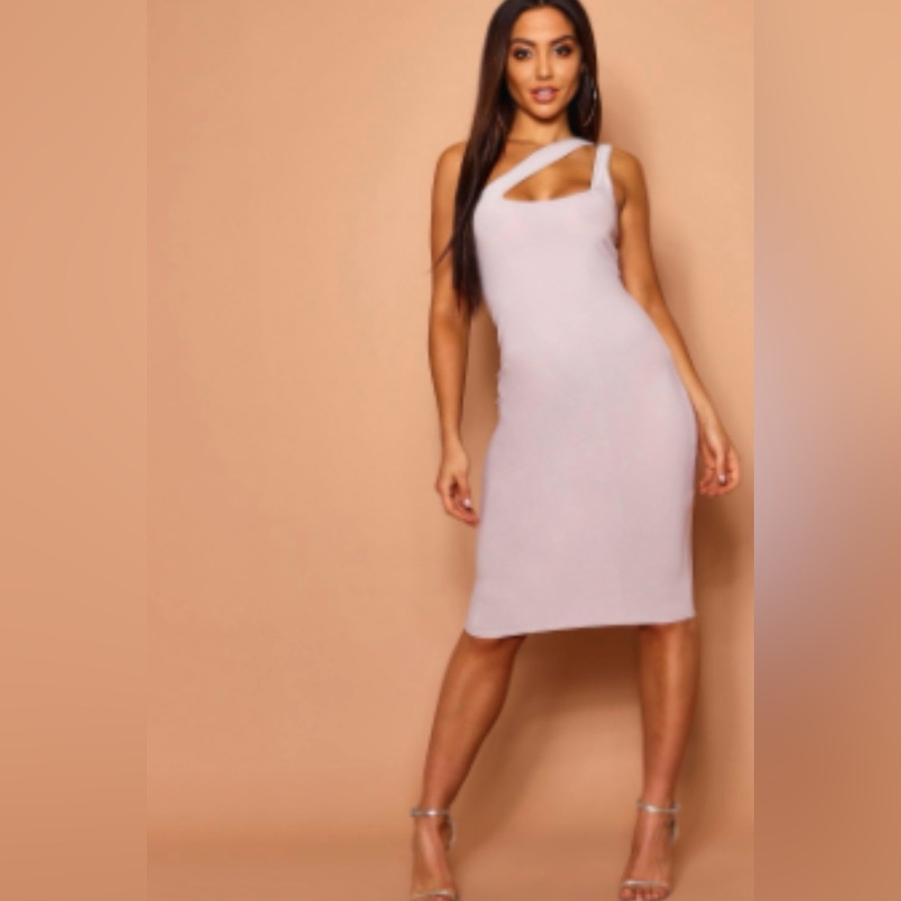 BooHoo one shoulder cut out midi dress grey - size USA 4 - NEW with tags